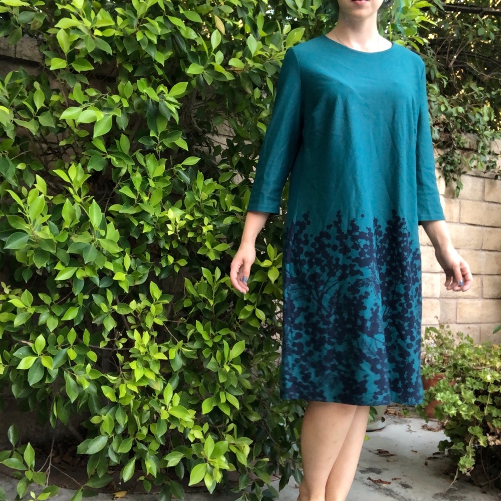 Teal Boden shift dress with floral print